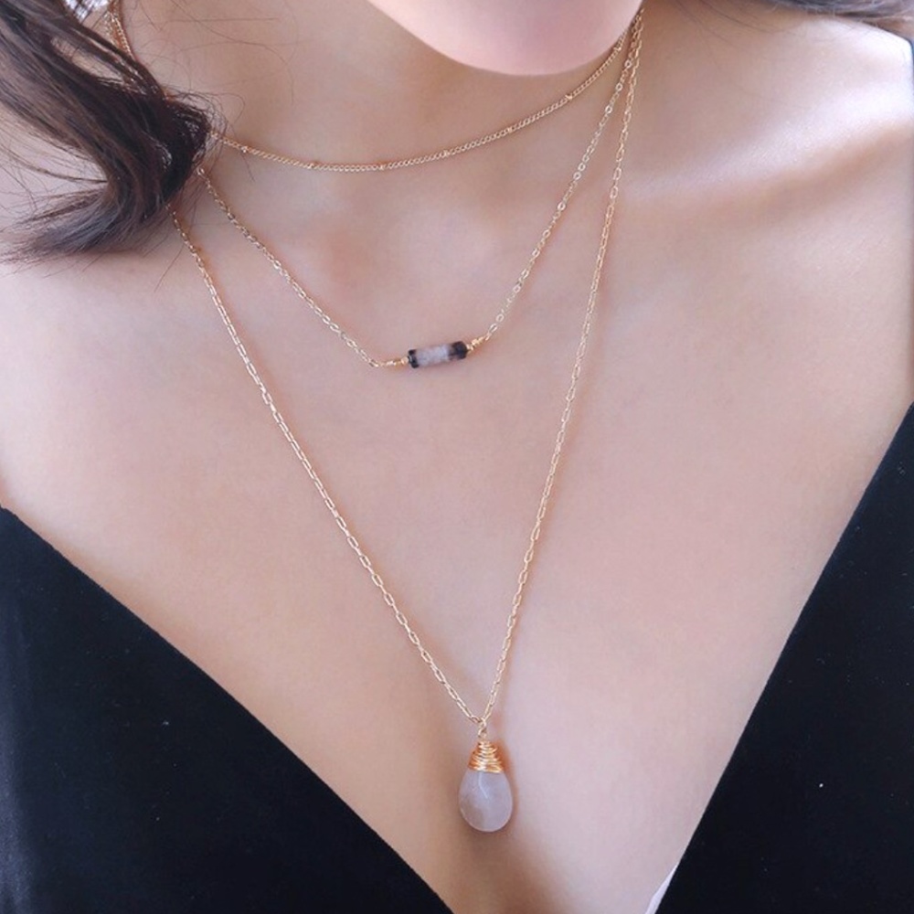 Boho White Stone Water Drop Multilayered Necklace